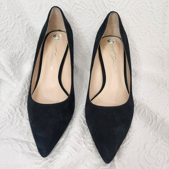 Betsy Johnson Women's Black Suede silver rhinestone chunky heel pump size 6.5 - Picture 2 of 8